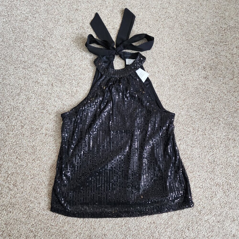 NWT Cupio Blush Women's Sequined Tie Neck Halter Top Blouse Size M